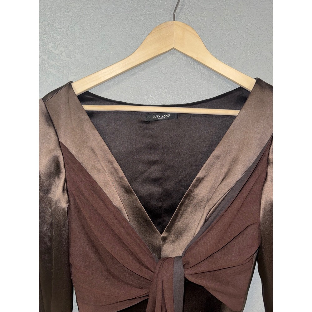 Y2K Style Luly Yang Couture Niobe Silk Charmeuse Jacket Tie Sash Ruffle Cuff NWT - Picture 3 of 12